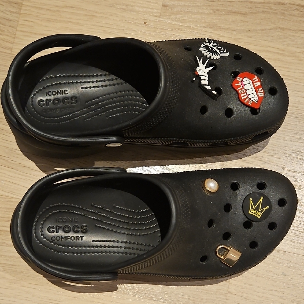 CROCS High Heel Black Clogs with Fun Charms